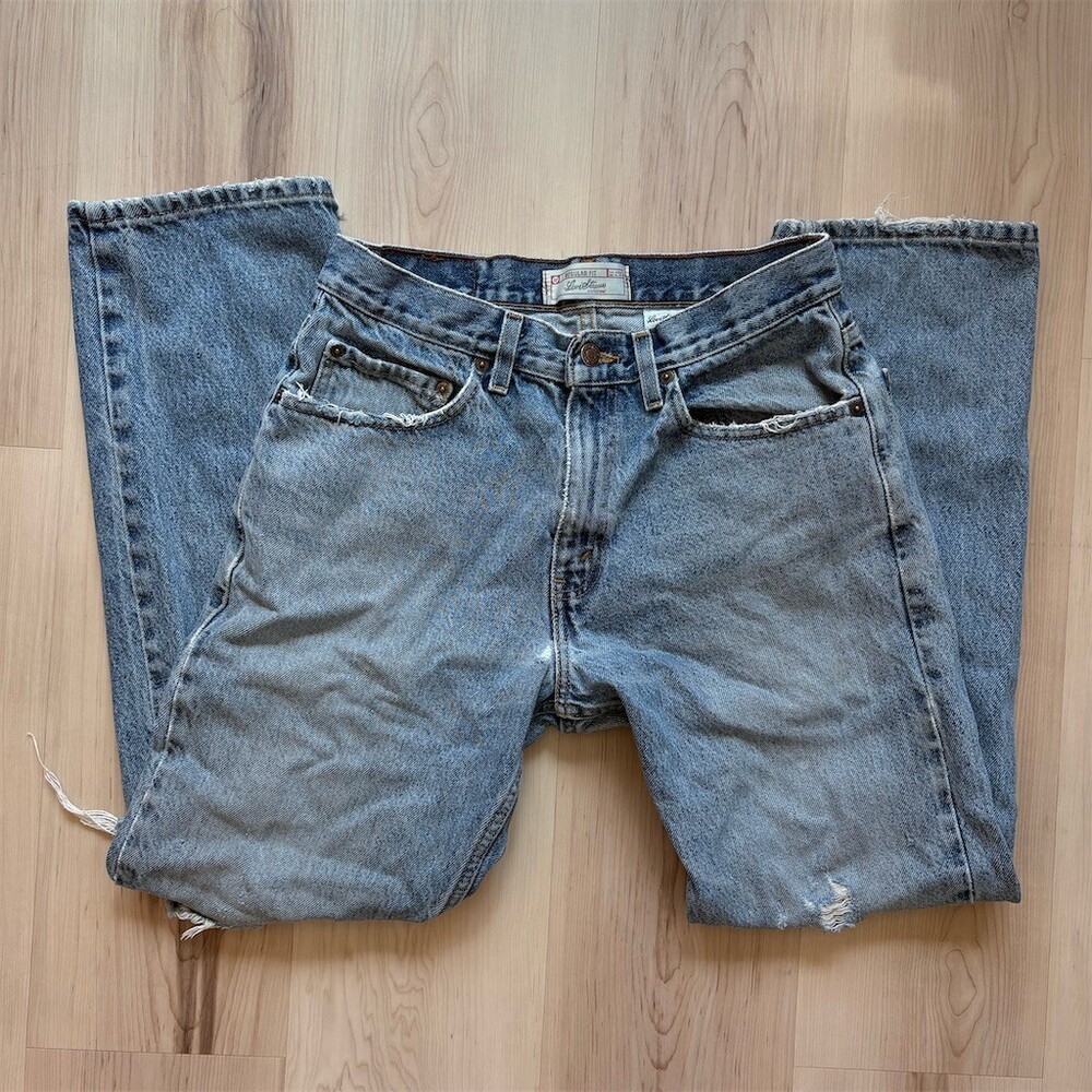 Levi's Signature Jeans Mens 31x30 Light Wash Distressed Straight Leg Blue